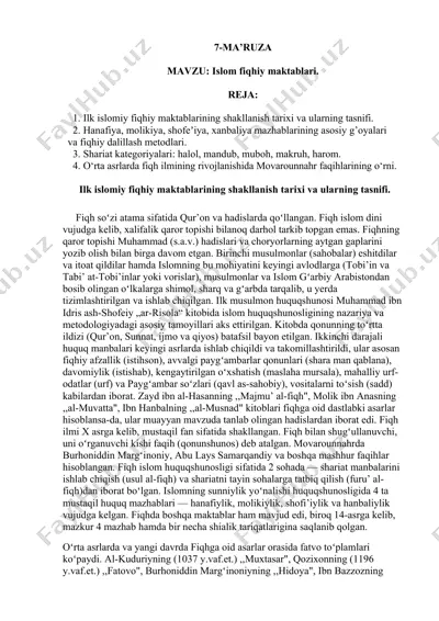 islom fiqhiy maktablari taqdimoti — DOCX