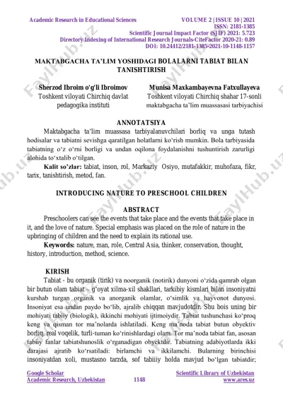 maktabgacha ta'lim yoshidagi bolalarni tabiat bilan tanishtirish — PDF