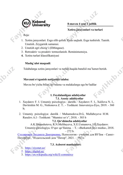 xotira jarayonlari va turlari — DOCX