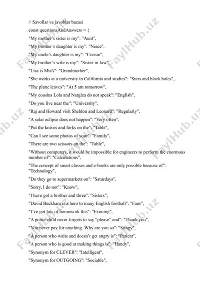 ingliz tili x – savollar va javoblar bazasi — DOCX