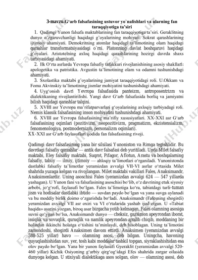 g‘arb falsafasining ustuvor yo`nalishlari — PDF
