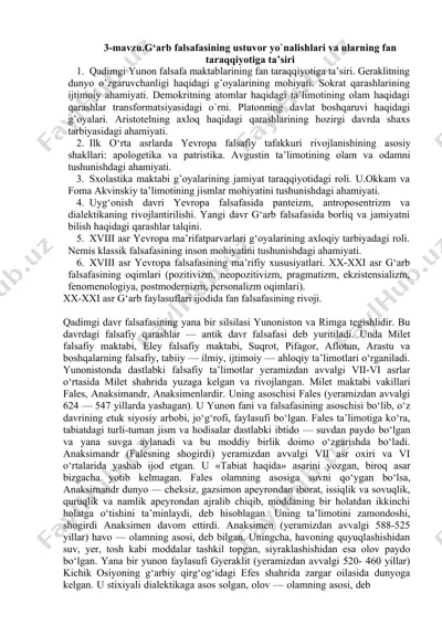 g‘arb falsafasining ustuvor yo‘nalishlari va ularning fan taraqqiyotiga ta’siri — DOCX