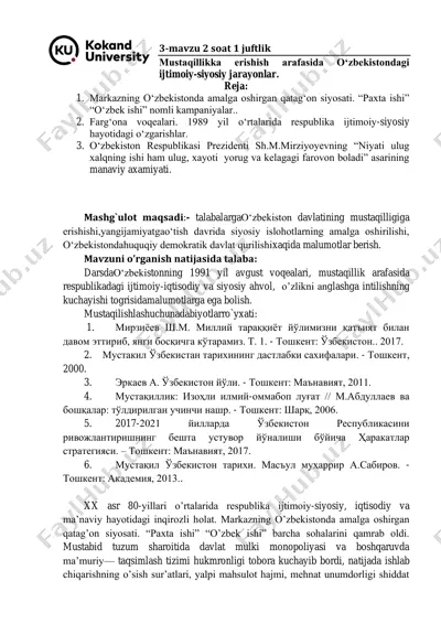 o'zbekistonning mustaqiligi va iqtisodiyotiyotdagi o'zgarishlar — PDF