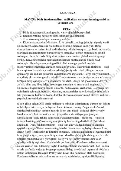diniy extremizm va terrorizm — DOCX