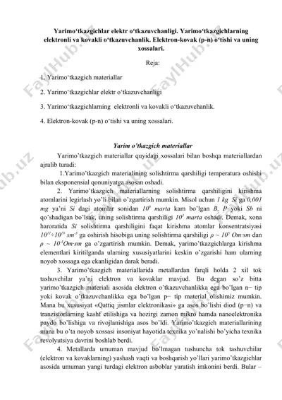 yarimo'tkazgichlar elektr o'tkazuvchanligi — DOCX