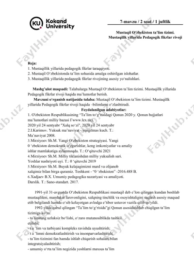 mustaqillik yillarida pedagogik fikrlar taraqqiyoti — DOCX