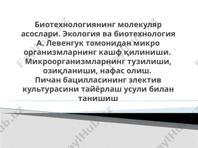 биотехнологиянинг молекуляр асослари. экология ва биотехнология а. левенгук томонидан микро организмларнинг кашф қилиниши — PPTX