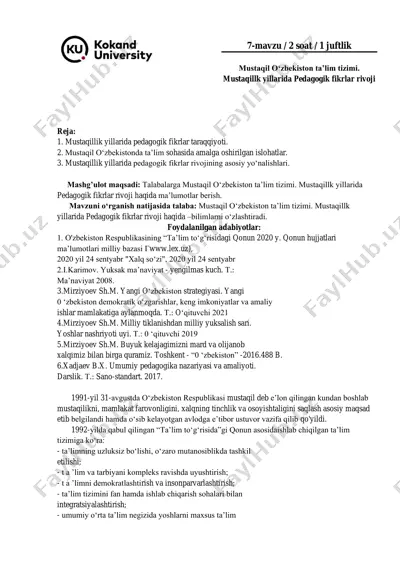 mustaqil o‘zbekiston ta’lim tizimi — PDF