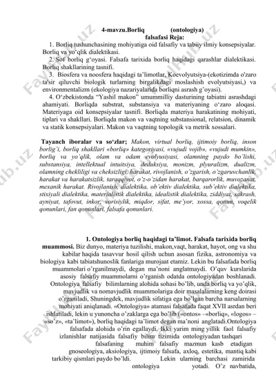borliq (ontologiya) falsafasi — DOCX