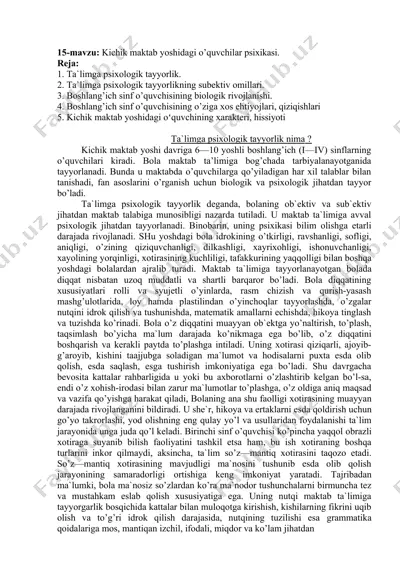 kichik maktab yoshidagi o’quvchilar psixikasi — DOCX
