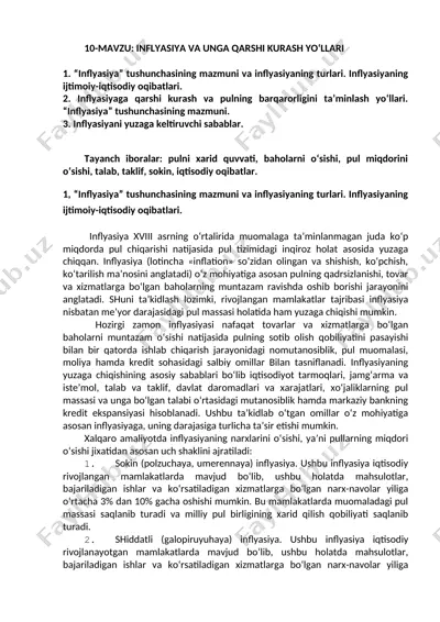 inflyasiya va unga qarshi kurash yo‘llari — DOCX