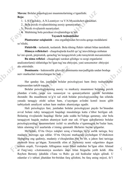 bolalar psixologiyasi muammolarining o‘rganilishi — DOCX