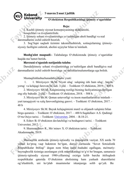 o‘zbekiston respublikasidagi ijtimoiy o‘zgarishlar — DOCX