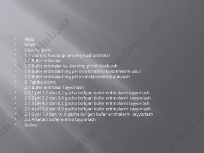 bufer eritmalarning ph ni o‘lchash usullari bo‘yicha kurs ishi — PPTX