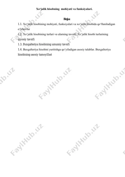 xo‘jalik hisobning mohiyati va funksiyalari — PDF