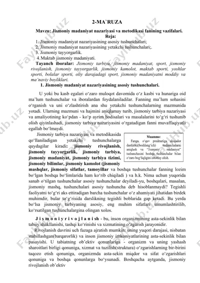 jismoniy madaniyat nazariyasi va metodikasi — DOCX