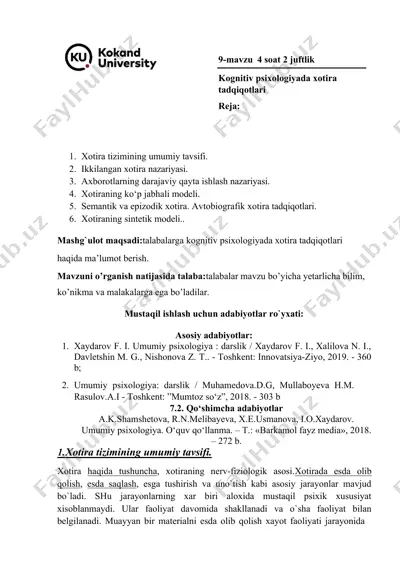 xotira tizimining umumiy tavsifi — DOCX