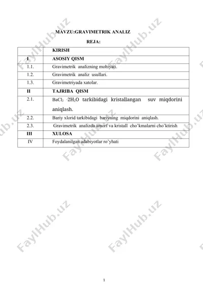 gravimetrik analiz kurs ishi — DOCX