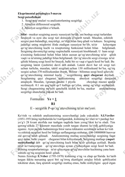 eksprimental psixologiya 5-mavzu sezgi psixofizikasi — DOCX