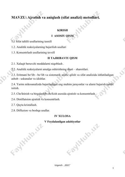 ajratish va aniqlash (sifat analizi) metodlari. — DOCX