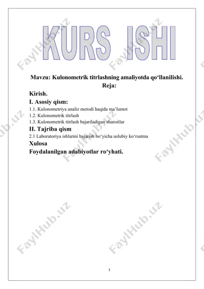 kulonometrik titrlashning amaliyotda qoʻllanilishi — DOCX