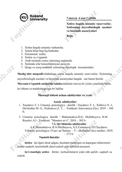 xotira psixologiyasi — DOCX