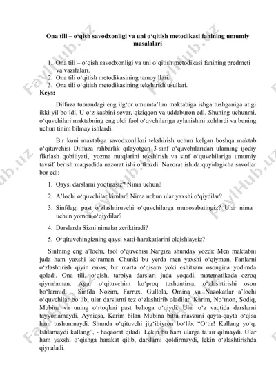ona tili – o‘qish savodxonligi va uni o‘qitish metodikasi fanining umumiy masalalari — DOCX