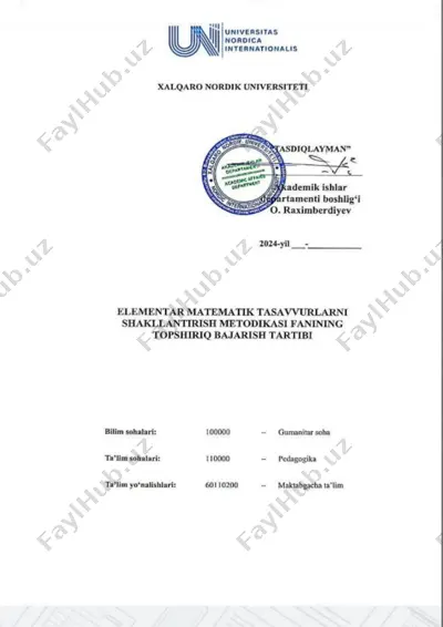 elementar matematik tasavvurlarni shakllantirish metodikasi fanining topshiriq bajarish tartibi — PDF