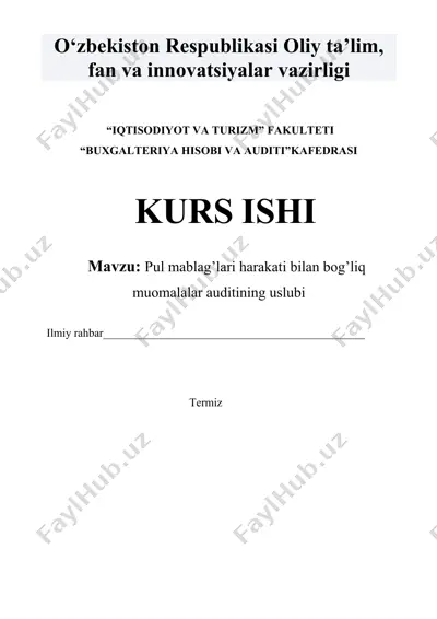 pul mablag’lari harakati bilan bog’liq muomalalar auditining uslubi — DOCX