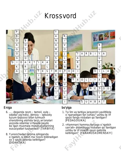 krossvord: pedagogika asoslari — PDF