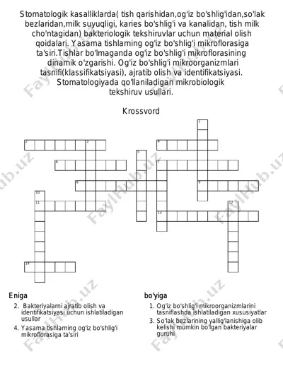 stomatologik kasalliklarda bakteriologik tekshiruvlar uchun material olish qoidalari — PDF