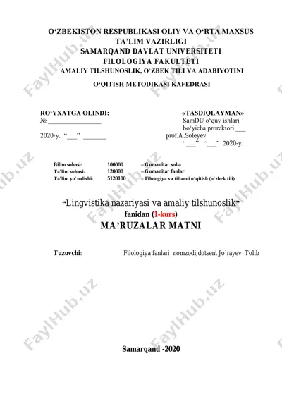 lingvistika nazariyasi va amaliy tilshunoslik ma’ruzalar matni — PDF