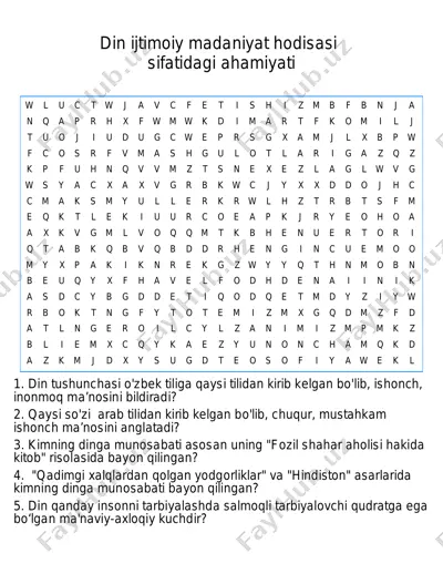 din ijtimoiy madaniyat hodisasi sifatidagi ahamiyati — PDF