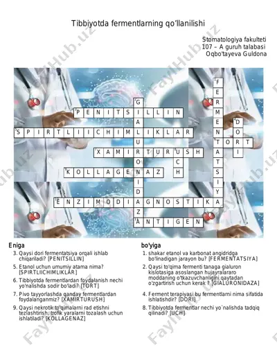 tibbiyotda fermentlarning qo’llanilishi — PDF