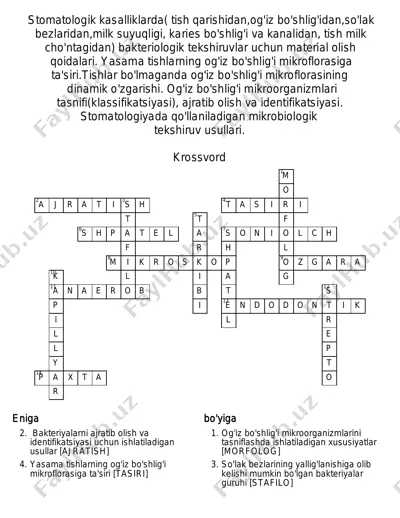 stomatologik kasalliklarda bakteriologik tekshiruvlar uchun material olish qoidalari — PDF