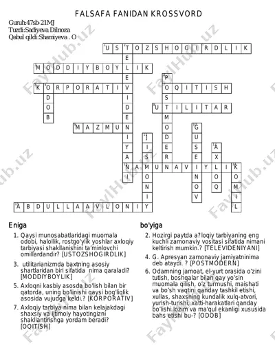 falsafa fanidan krossvord — PDF