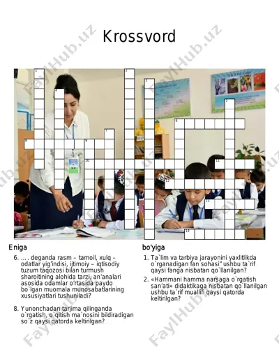 krossvord pedagogika va tarbiya mavzularda — PDF
