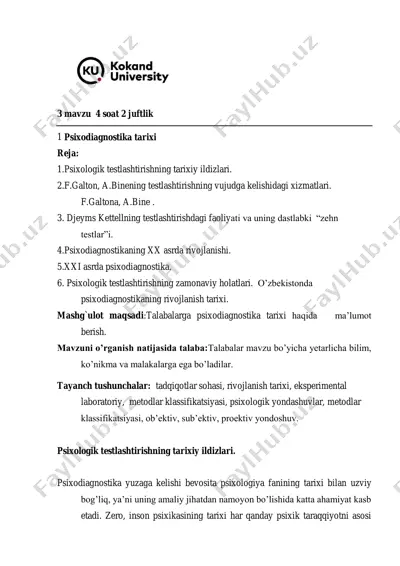 psixodiagnostika tarixi bo‘yicha taqdimot — PDF