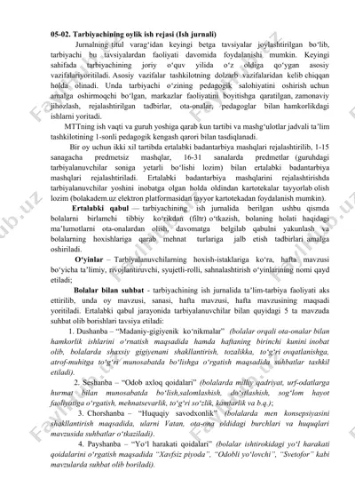 tarbiyachining oylik ish rejasi (ish jurnali) — DOCX