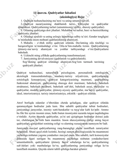 qadriyatlar falsafasi (aksiologiya) haqida taqdimot — DOCX