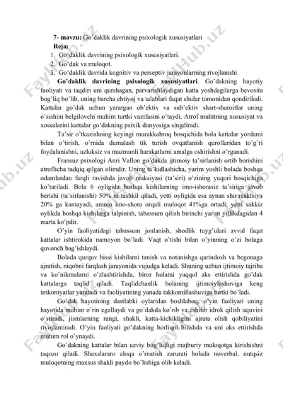 go’daklik davrining psixologik xususiyatlari — DOCX