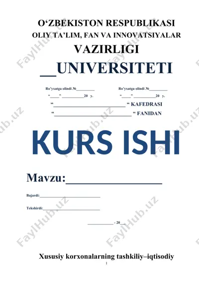 xususiy korxonalarning tashkiliy–iqtisodiy asoslari — DOCX