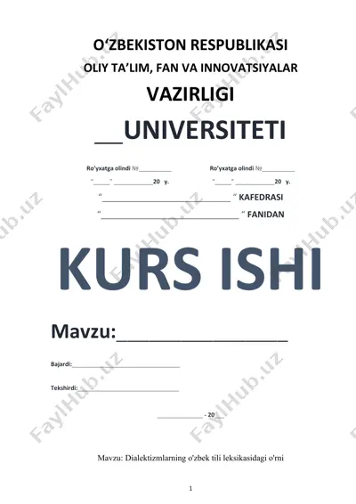 dialektizmlarning o‘zbek tili leksikasidagi o‘rni — DOCX