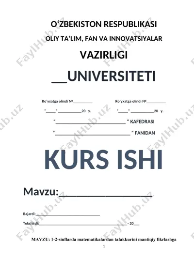 1-2-sinflarda matematikalardan tafakkurini mantiqiy fikrlashga rivojlantiruvchi ijodiy topshiriq tarzida masalalar ustida ishlash metodikasi — DOCX