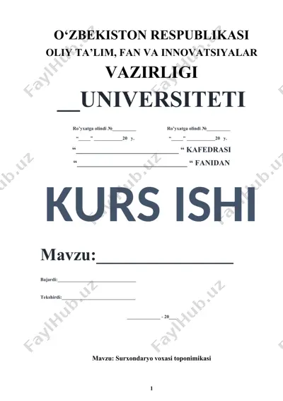 surxondaryo voxasi toponimikasi bo‘yicha kurs ishi — DOCX