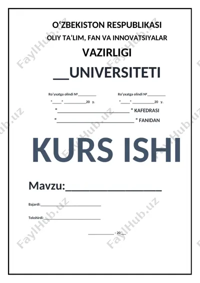 o'zbekiston suv havzalarida ovlanadigan baliqlar bo‘yicha kurs ishi — DOCX