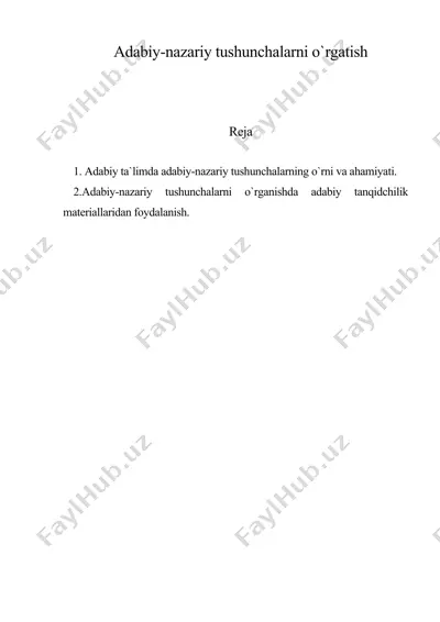 adabiy-nazariy tushunchalarni o`rgatish — DOC