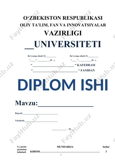 uy-joylar qiymatini baholash bo‘yicha bitiruv malakaviy ishi — DOCX