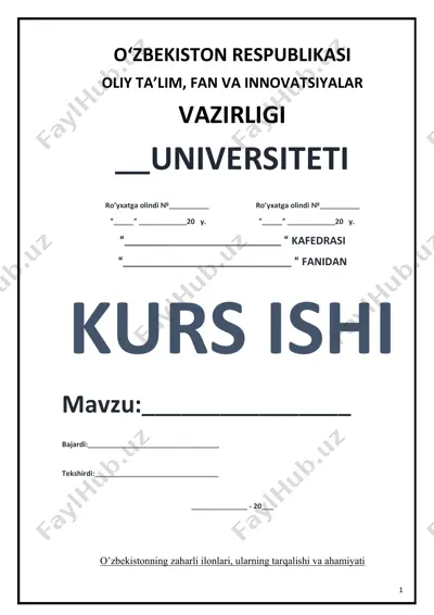 o’zbekistonning zaharli ilonlari, ularning tarqalishi va ahamiyati — DOCX