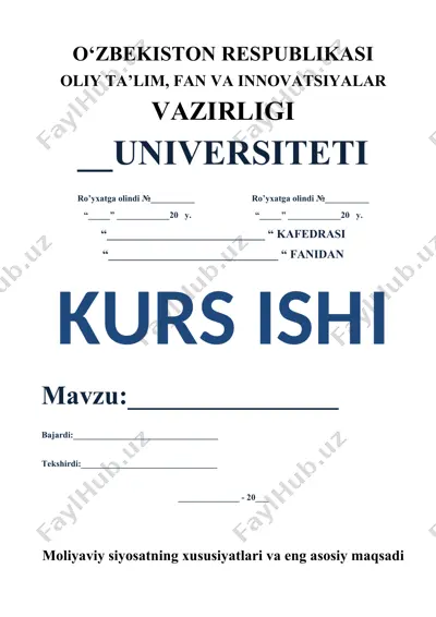 kurs ishi: mahalliy budjet daromadlarini shakllantirish mexanizmi va hududiy iqtisodiyotni rivojlantirishda soliqlarning roli — DOCX